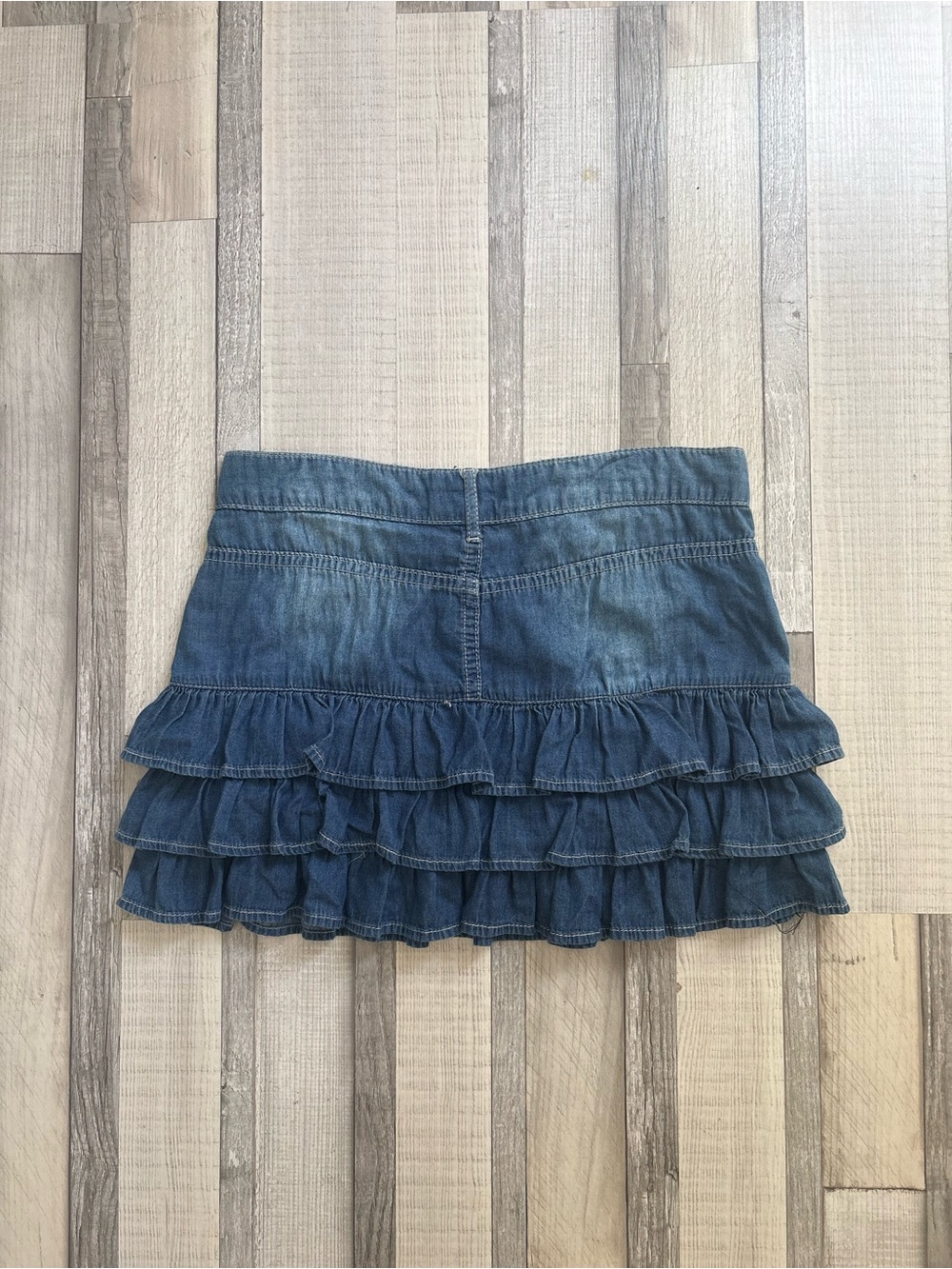Denim Ruffle Mini Skirt - Blue - Picture 3 of 5